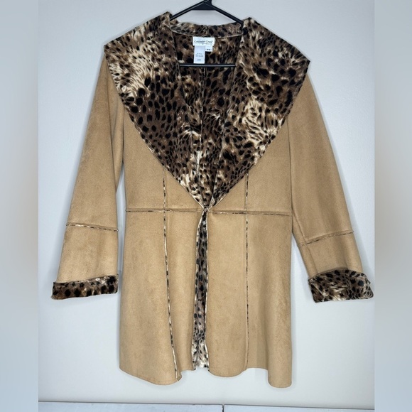 Coldwater Creek Jackets & Blazers - Coldwater Creek Tan Teddy Jacket with Leopard Trim